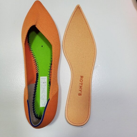 Rothy’s The Point in Orange Tangerine Flats Women Shoes Size 11 shell botton - Picture 3 of 7